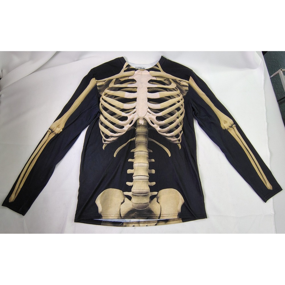 Faux Real Photorealistic Skeleton Bones Long Sleeve Halloween Costume Shirt Sz S
